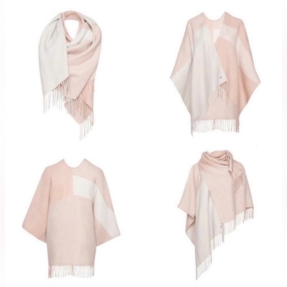 SOIA & KYO Women's Open Front Pink and Cream Fringe Shawl - Picture 3 of 7